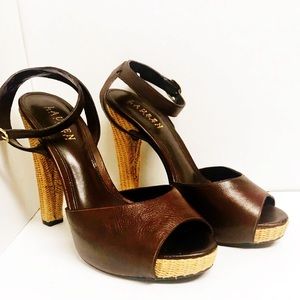 Lauren Lux Brown Slingback Weaved Heel Sandal